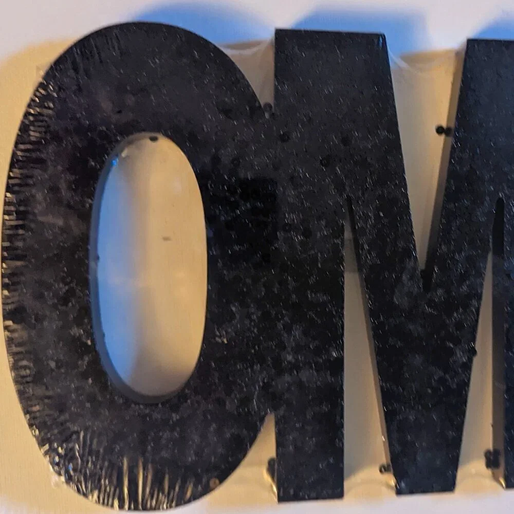 NWT Black Sequin Glitter 'OMG' Sign Retro Block Letters Home Wall Decor Michaels